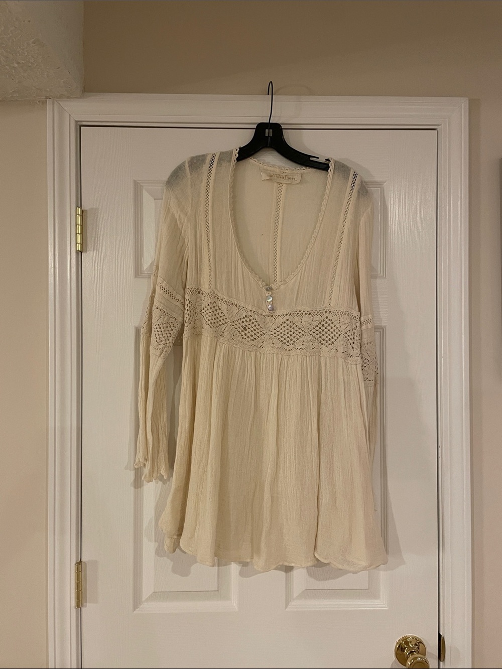 Jen's Pirate Booty Cream Crochet-Trim Boho Mini Dress